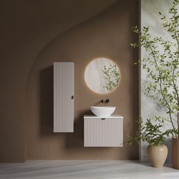 Изображение товара Тумба с умывальником Lauter Melisa 60 + 21652 (кашемир п/мат, три ручки в комплекте + столешница из цельного дуба Melisa 60)