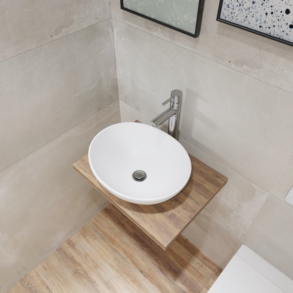 Изображение товара Тумба с умывальником Lauter Melisa 60 + 21652 (кашемир п/мат, три ручки в комплекте + столешница из цельного дуба Melisa 60)