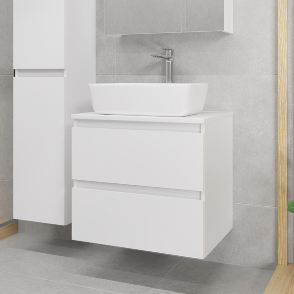 Изображение товара Тумба с умывальником Lauter Mia 60 + 21674A (белый глянец + столешница текстура камня, белый Mia 60)