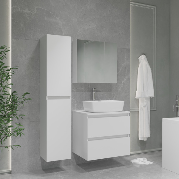 Изображение товара Тумба с умывальником Lauter Mia 60 + 21674A (белый глянец + столешница текстура камня, белый Mia 60)