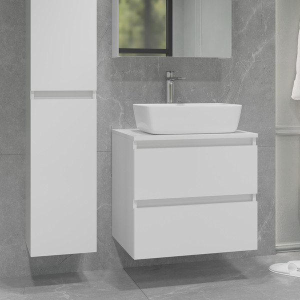 Изображение товара Тумба с умывальником Lauter Mia 60 + 21674A (белый глянец + столешница текстура камня, белый Mia 60)