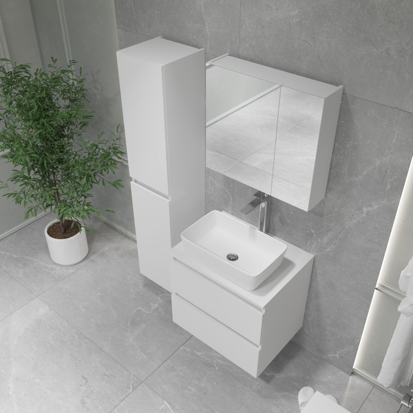 Изображение товара Тумба с умывальником Lauter Mia 60 + 21674A (белый глянец + столешница текстура камня, белый Mia 60)