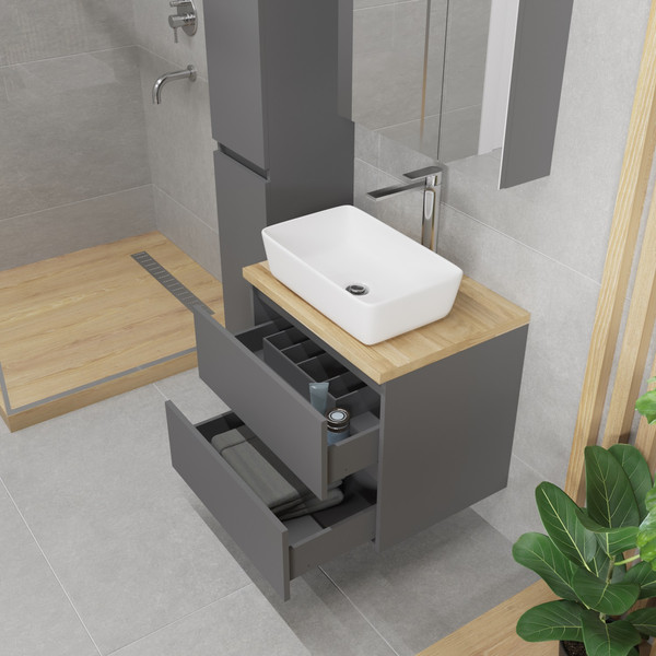 Изображение товара Тумба с умывальником Lauter Mia 60 + 21674A (графит + столешница из цельного дуба Mia 60)