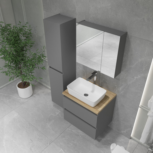 Изображение товара Тумба с умывальником Lauter Mia 60 + 21674A (графит + столешница из цельного дуба Mia 60)
