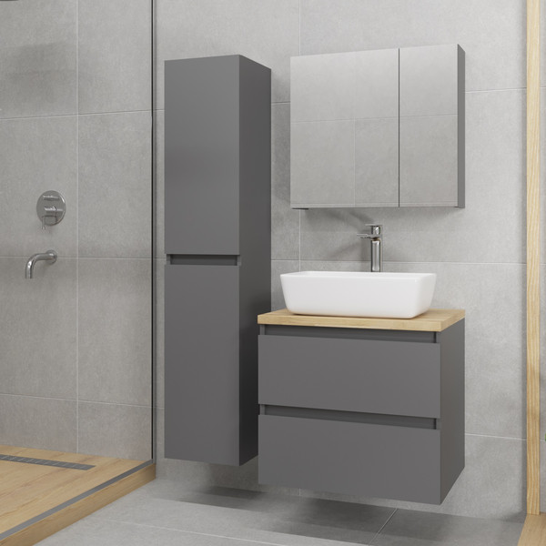 Изображение товара Тумба с умывальником Lauter Mia 60 + 21674A (графит + столешница из цельного дуба Mia 60)