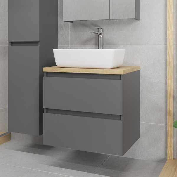 Изображение товара Тумба с умывальником Lauter Mia 60 + 21674A (графит + столешница из цельного дуба Mia 60)