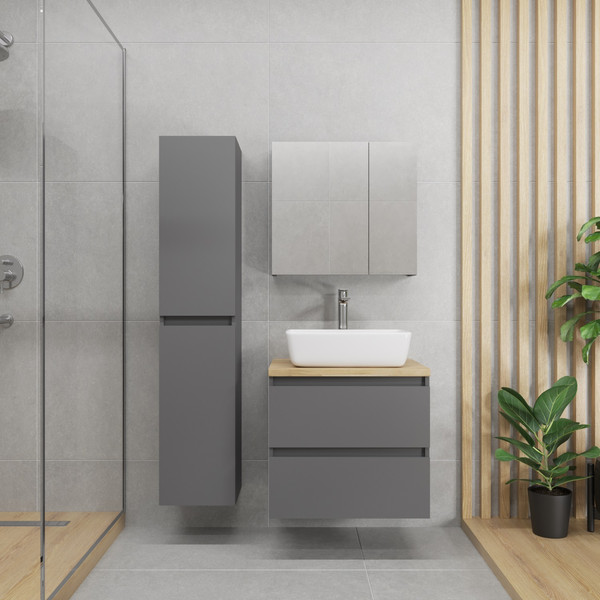 Изображение товара Тумба с умывальником Lauter Mia 60 + 21674A (графит + столешница из цельного дуба Mia 60)