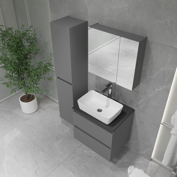 Изображение товара Тумба с умывальником Lauter Mia 60 + 21674A (графит + столешница текстура камня, черный Mia 60)