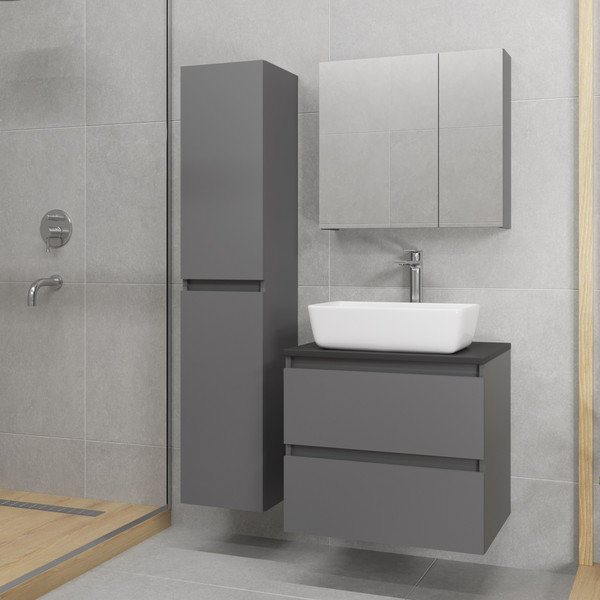 Изображение товара Тумба с умывальником Lauter Mia 60 + 21674A (графит + столешница текстура камня, черный Mia 60)