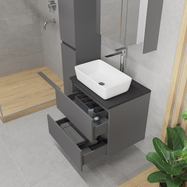 Изображение товара Тумба с умывальником Lauter Mia 60 + 21674A (графит + столешница текстура камня, черный Mia 60)