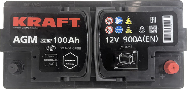 Изображение товара Автомобильный аккумулятор KrafT AGM R+ 900A / AGM-L5 (100 А/ч)
