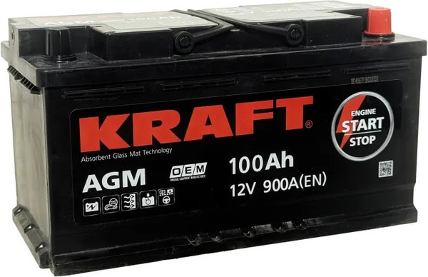 Изображение товара Автомобильный аккумулятор KrafT AGM R+ 900A / AGM-L5 (100 А/ч)