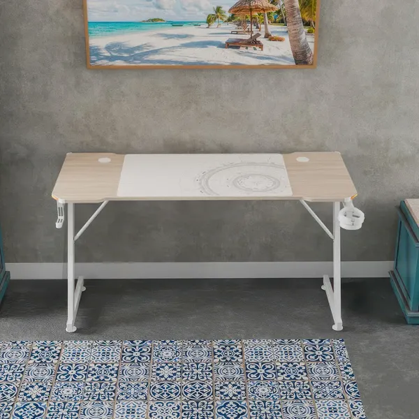 Изображение товара Геймерский стол Zone 51 Trine 140 RGB / Z51-T4R-WD (дерево/белый)