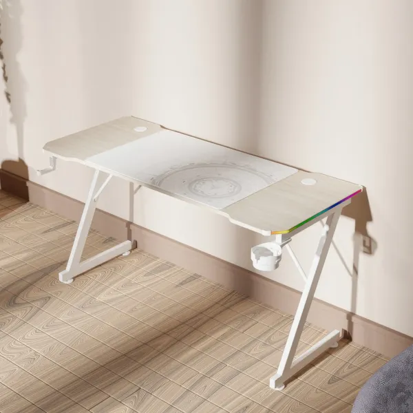 Изображение товара Геймерский стол Zone 51 Trine 140 RGB / Z51-T4R-WD (дерево/белый)