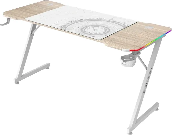 Изображение товара Геймерский стол Zone 51 Trine 140 RGB / Z51-T4R-WD (дерево/белый)