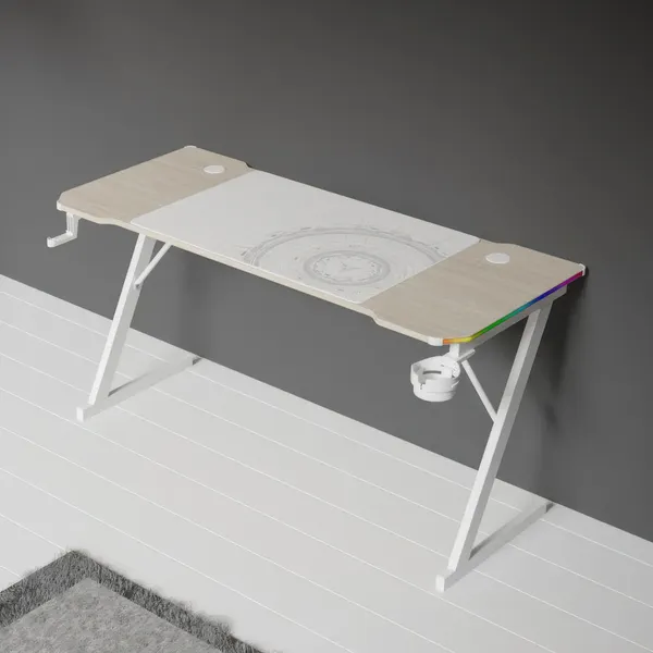 Изображение товара Геймерский стол Zone 51 Trine 140 RGB / Z51-T4R-WD (дерево/белый)