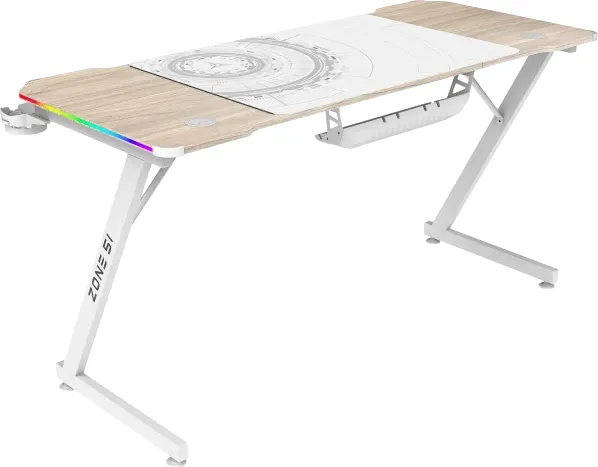 Изображение товара Геймерский стол Zone 51 Trine 140 RGB / Z51-T4R-WD (дерево/белый)