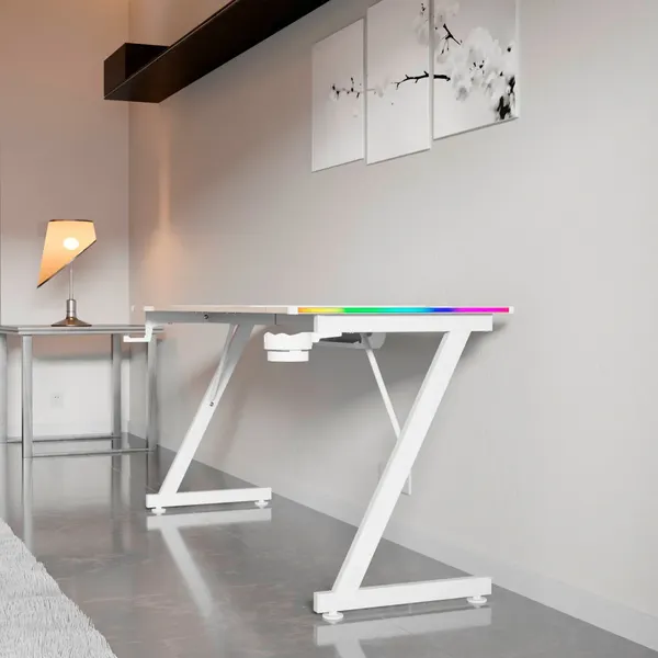 Изображение товара Геймерский стол Zone 51 Trine 160 RGB / Z51-T6R-WD (дерево/белый)