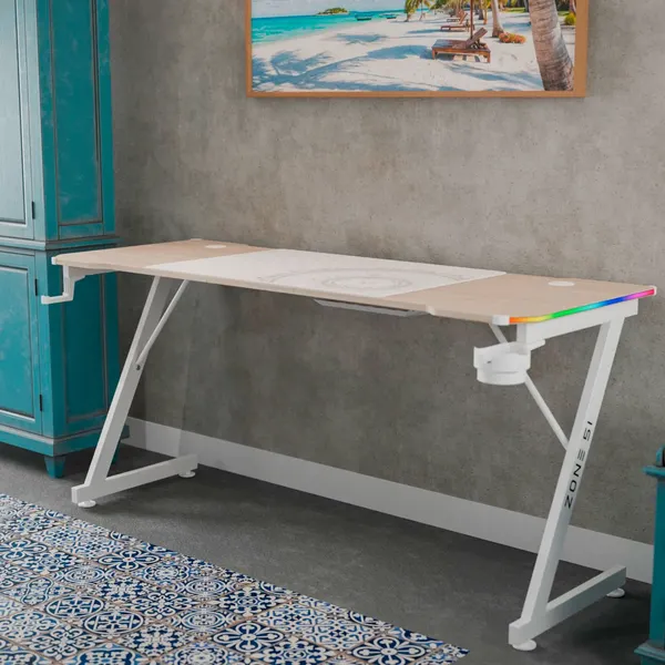 Изображение товара Геймерский стол Zone 51 Trine 160 RGB / Z51-T6R-WD (дерево/белый)