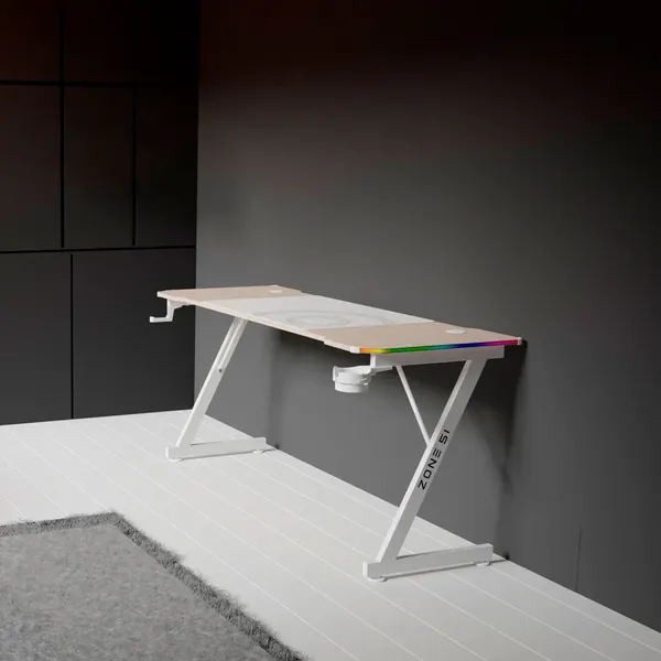 Изображение товара Геймерский стол Zone 51 Trine 160 RGB / Z51-T6R-WD (дерево/белый)