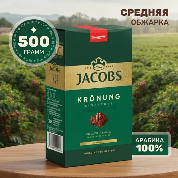 Изображение товара Кофе молотый Jacobs Kronung (500г, с шоппером)