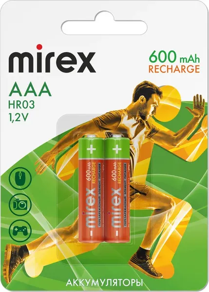Изображение товара Комплект аккумуляторов Mirex NiMH ААА 1000мАч / 23702-HR03-10-E2 (2шт)