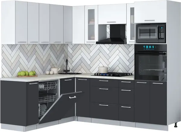 Изображение товара Кухонный гарнитур Interline Мила Gloss 1.896х2.38  (пепел/белый/опал светлый)