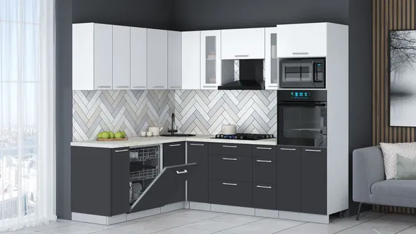 Изображение товара Кухонный гарнитур Interline Мила Gloss 1.896х2.38  (пепел/белый/опал светлый)