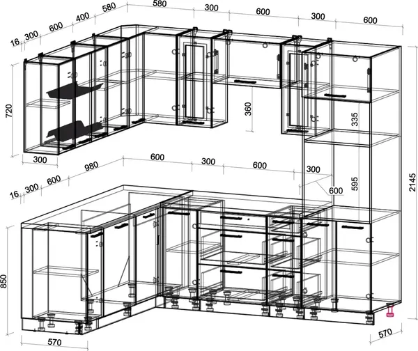 Изображение товара Кухонный гарнитур Interline Мила Gloss 1.896х2.38 (кашемир/кашемир/дуб бунратти)