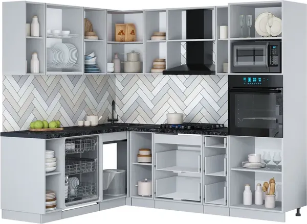 Изображение товара Кухонный гарнитур Interline Мила Gloss 1.896х2.38 (кашемир/кашемир/дуб бунратти)