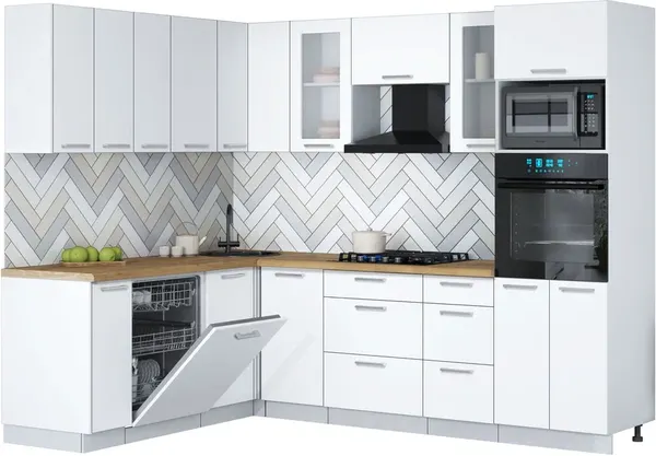Изображение товара Кухонный гарнитур Interline Мила Gloss 1.896х2.58 (белый/белый/дуб бунратти)