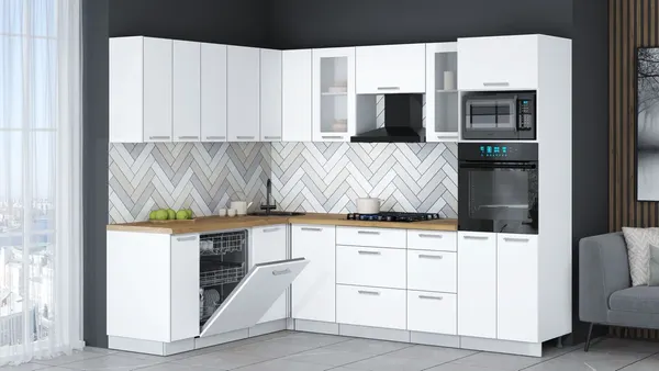 Изображение товара Кухонный гарнитур Interline Мила Gloss 1.896х2.58 (белый/белый/дуб бунратти)