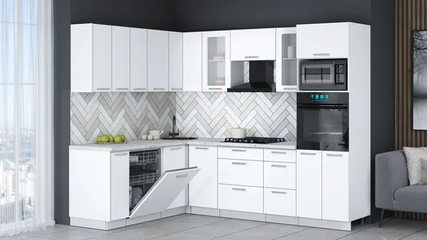 Изображение товара Кухонный гарнитур Interline Мила Gloss 1.896х2.58  (белый/белый/серый каспий)