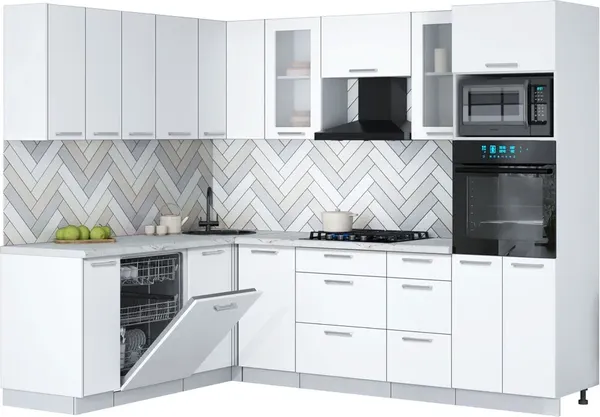 Изображение товара Кухонный гарнитур Interline Мила Gloss 1.896х2.58  (белый/белый/серый каспий)