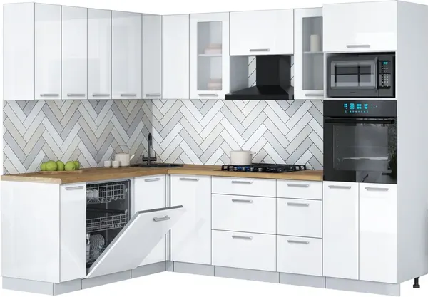 Изображение товара Кухонный гарнитур Interline Мила Gloss 1.896х2.58  (белый глянец/белый глянец/дуб бунратти)
