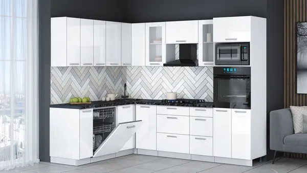 Изображение товара Кухонный гарнитур Interline Мила Gloss 1.896х2.58 (белый глянец/белый глянец/кастилло темный)