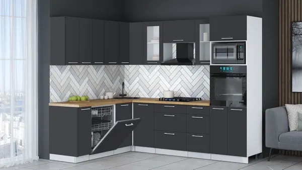 Изображение товара Кухонный гарнитур Interline Мила Gloss 1.896х2.58 (пепел/пепел/дуб бунратти)