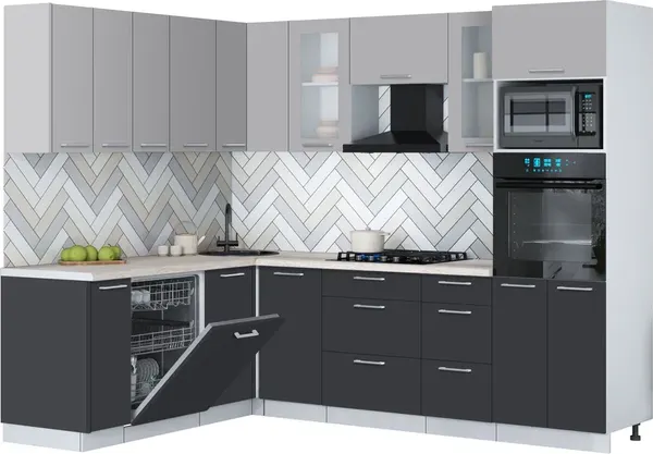 Изображение товара Кухонный гарнитур Interline Мила Gloss 1.896х2.58 (пепел/грей/травертин серый)