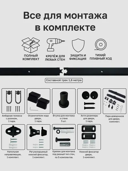 Изображение товара Комплект фурнитуры для раздвижных дверей Asvik 5PSG/D05/1.6