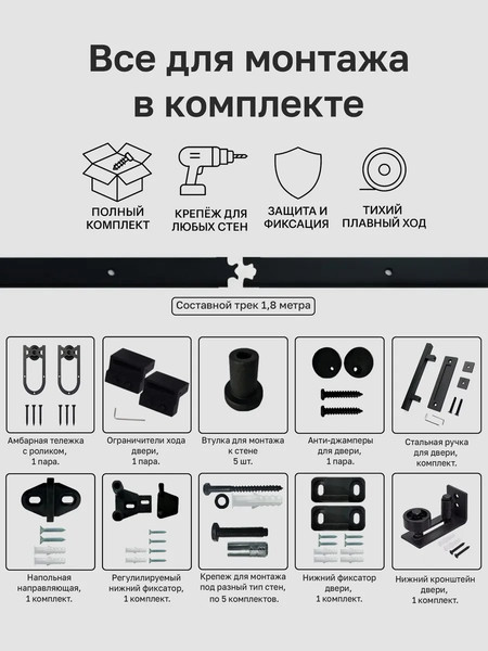 Изображение товара Комплект фурнитуры для раздвижных дверей Asvik 5PSG/Full/1.8