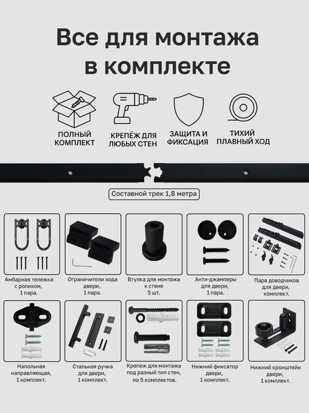Изображение товара Комплект фурнитуры для раздвижных дверей Asvik 5PSG/Superfull/1.8