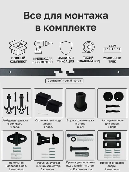 Изображение товара Комплект фурнитуры для раздвижных дверей Asvik 8/5