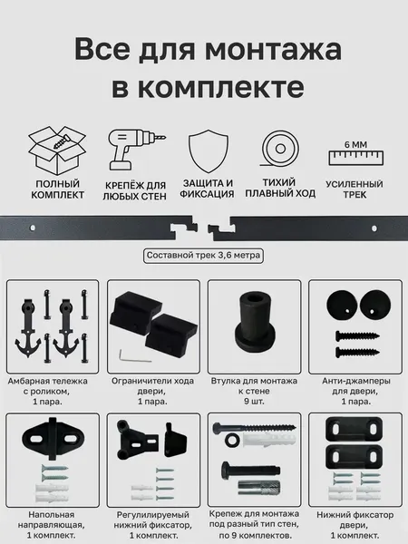 Изображение товара Комплект фурнитуры для раздвижных дверей Asvik 10/3.6