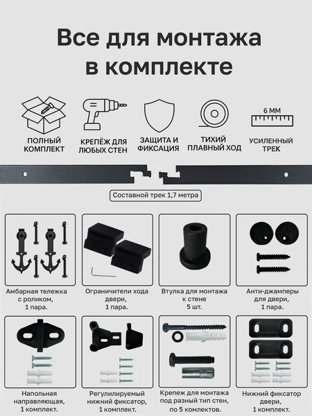 Изображение товара Комплект фурнитуры для раздвижных дверей Asvik 10/1.7