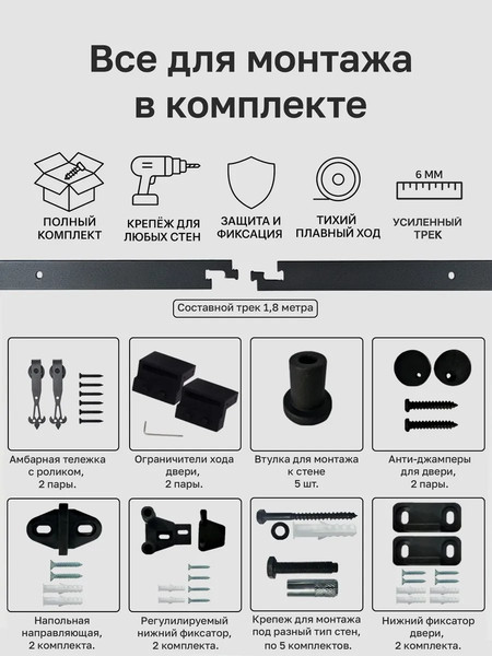 Изображение товара Комплект фурнитуры для раздвижных дверей Asvik 15DBL1.8