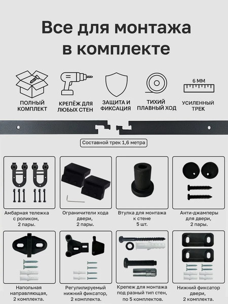 Изображение товара Комплект фурнитуры для раздвижных дверей Asvik 4DBL1.6