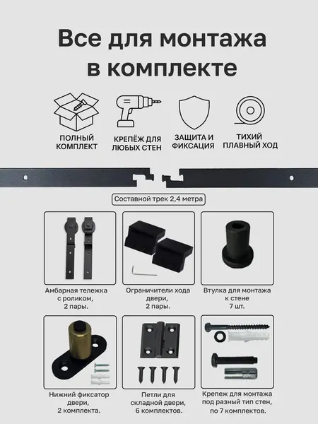 Изображение товара Комплект фурнитуры для складных дверей Asvik BDHB11SPDBL2.4