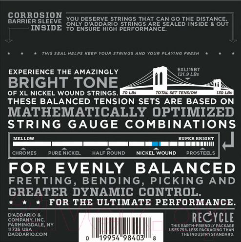 Изображение товара Струны для электрогитары D'Addario EXL-115BT