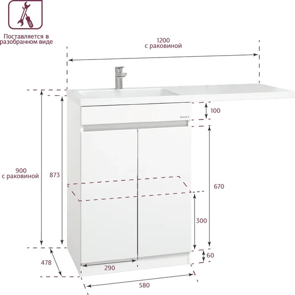 Изображение товара Тумба с умывальником Onika Милтон Нова 58 105805 + Madera Kamilla 120 R