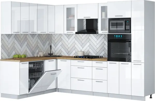 Изображение товара Кухонный гарнитур Interline Мила Gloss 1.896х2.88 (белый глянец/белый глянец/дуб бунратти)